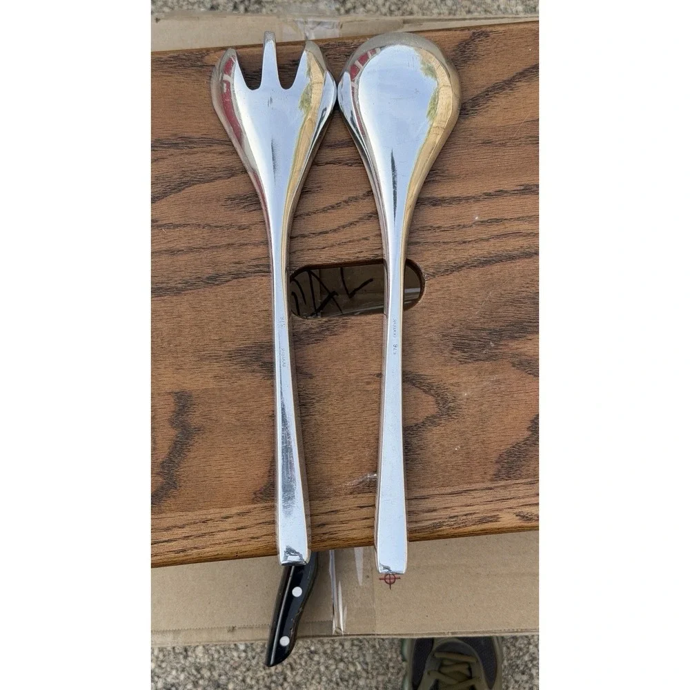 Nambe Salad Serving Set‎ Spoon Fork Stainless Steel 57C Modern Design